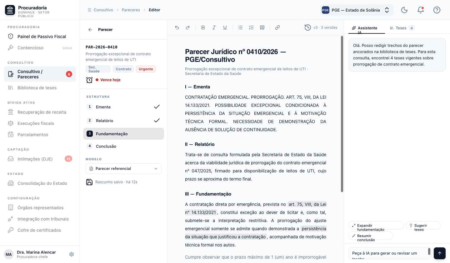 Editor de parecer com IA